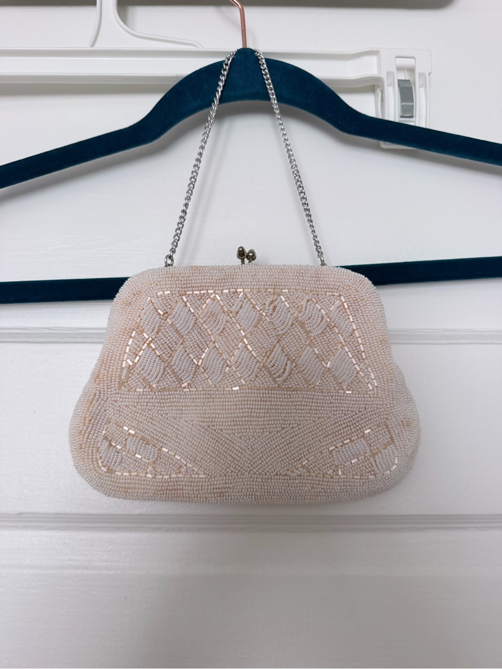 Vintage Beaded Evening Clutch Bag in Light Blush